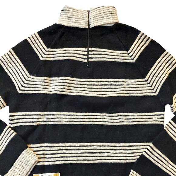 Vintage White Stag 1940s-1950s Black White Stripe Wool Ribbed Turtleneck Sweater - Picture 10 of 11